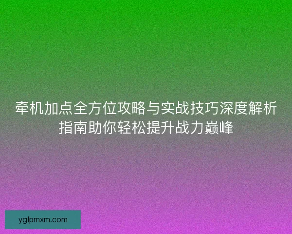 牵机加点全方位攻略与实战技巧深度解析指南助你轻松提升战力巅峰
