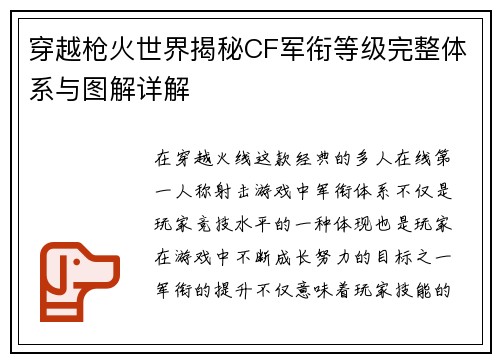 穿越枪火世界揭秘CF军衔等级完整体系与图解详解